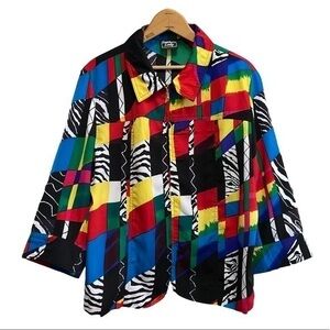 Vintage Southern Lady Colorful Funky Print Zip Up Lightweight Blazer Jacket